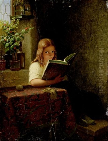 Madchen, Ein Buch Lesend Oil Painting by Johann Georg Meyer von Bremen