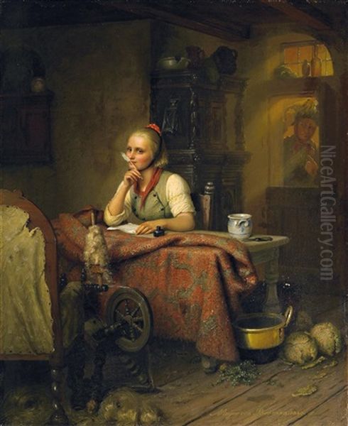 Der Liebesbrief Oil Painting by Johann Georg Meyer von Bremen