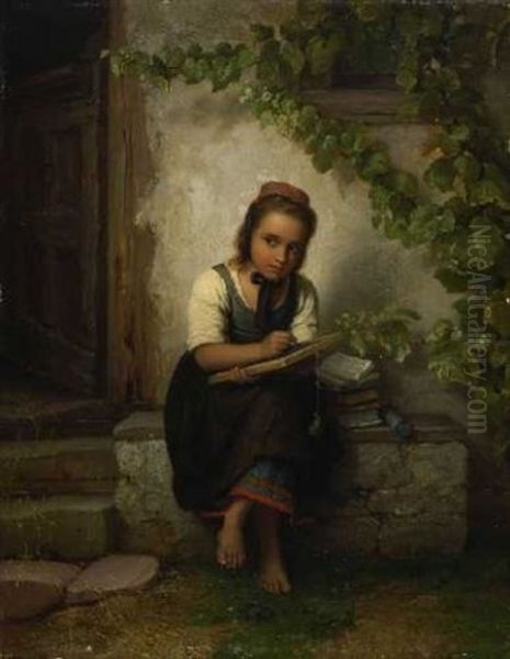 Schreibendes Madchen Mit Schiefertafel Oil Painting by Johann Georg Meyer von Bremen