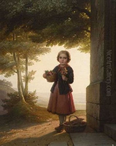 Kleine Blumenverkauferin Oil Painting by Johann Georg Meyer von Bremen