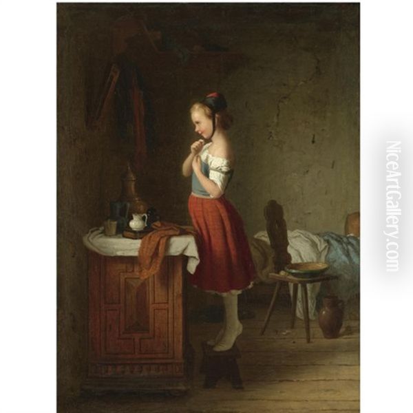 Das Sonntagsmutzchen Oil Painting by Johann Georg Meyer von Bremen