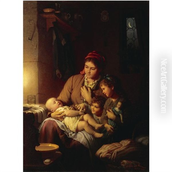 Bruderchen Schlaft Oil Painting by Johann Georg Meyer von Bremen