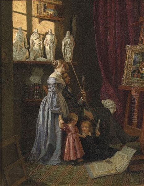 The Artist And His Family In The Atelier Oil Painting by Johann Georg Meyer von Bremen