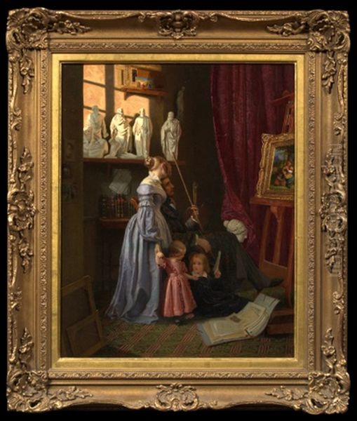 An Artist And His Family In The Atelier Oil Painting by Johann Georg Meyer von Bremen