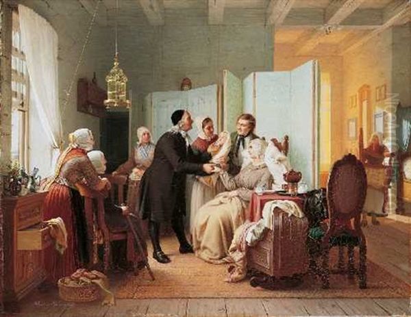 Der Wochenbesuch Oil Painting by Johann Georg Meyer von Bremen