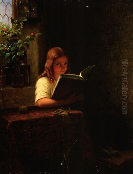 Madchen, Ein Buch Lesend Oil Painting by Johann Georg Meyer von Bremen