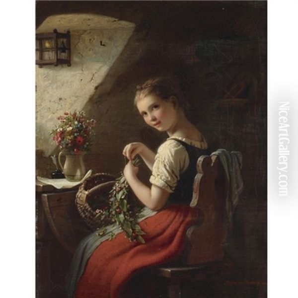 Making A Bouquet Oil Painting by Johann Georg Meyer von Bremen