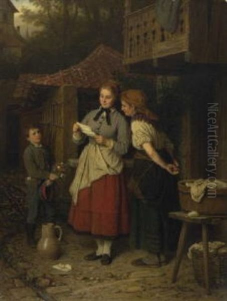 Der Liebesbrief Oil Painting by Johann Georg Meyer von Bremen