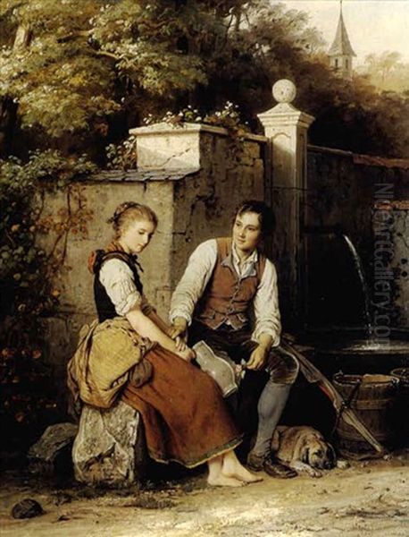 At The Well Oil Painting by Johann Georg Meyer von Bremen