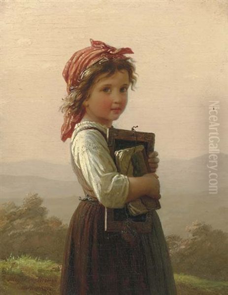 Die Junge Schulerin (the Little Schoolgirl) Oil Painting by Johann Georg Meyer von Bremen