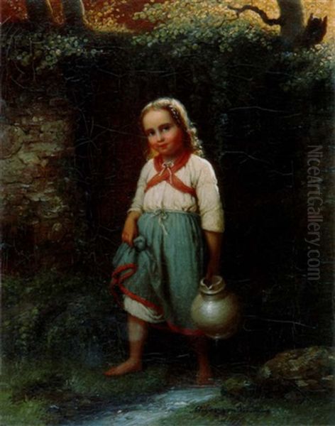 Madchen Mit Wasserkrug Oil Painting by Johann Georg Meyer von Bremen