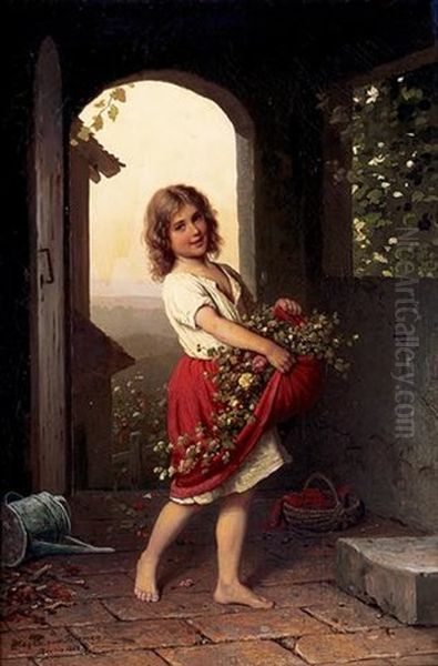 The Little Flower Girl Oil Painting by Johann Georg Meyer von Bremen