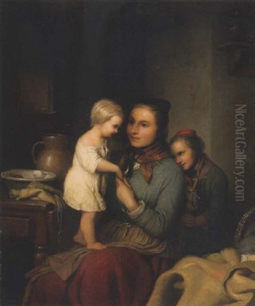 Mutter Mit Kindern Oil Painting by Johann Georg Meyer von Bremen