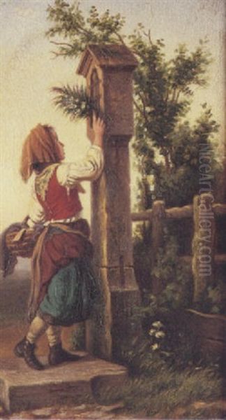 Jeune Fille Devant Une Chapelle Oil Painting by Johann Georg Meyer von Bremen