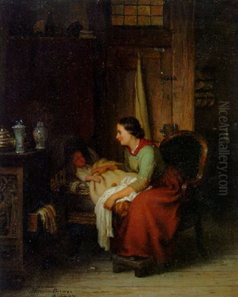 Motherly Love Oil Painting by Johann Georg Meyer von Bremen