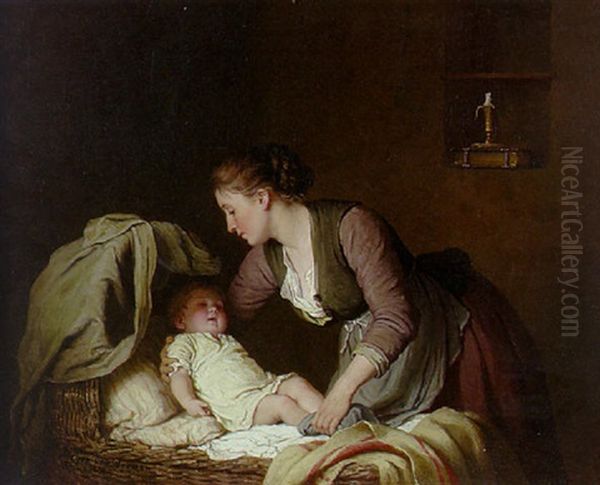 Bedtime Oil Painting by Johann Georg Meyer von Bremen