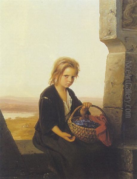 The Flower Girl Oil Painting by Johann Georg Meyer von Bremen