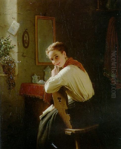 An Interrupted Moment Oil Painting by Johann Georg Meyer von Bremen