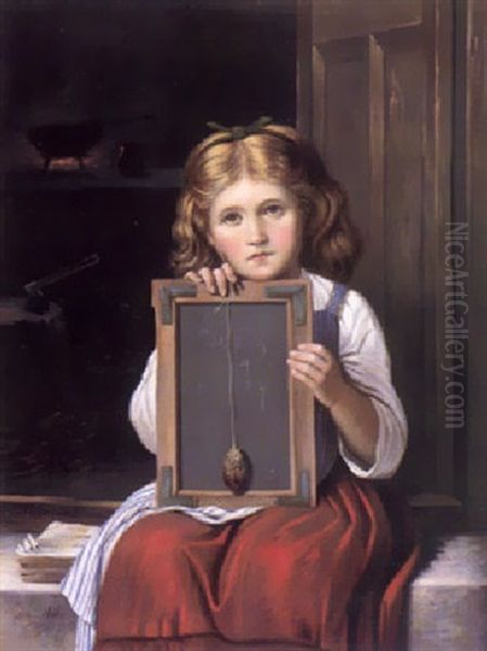 Kleines Madchen Mit Einer Schiefertafel Oil Painting by Johann Georg Meyer von Bremen