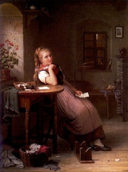 Der Liebesbrief Oil Painting by Johann Georg Meyer von Bremen