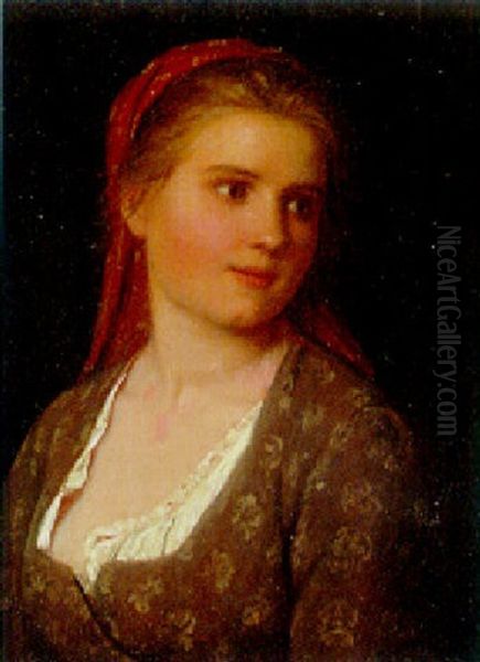 A Bavarian Girl Oil Painting by Johann Georg Meyer von Bremen