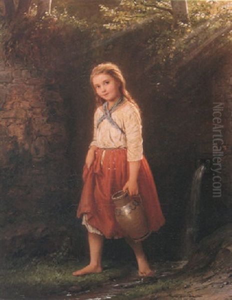 Madchen Mit Wasserkrug Oil Painting by Johann Georg Meyer von Bremen