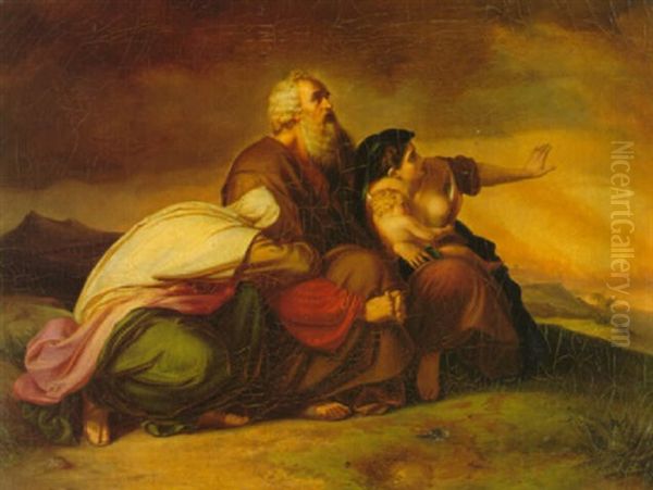 Abraham With Sarah And Hagar At The Fall Of Sodom Oil Painting by Johann Georg Meyer von Bremen