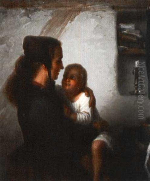 Maternal Bliss Oil Painting by Johann Georg Meyer von Bremen