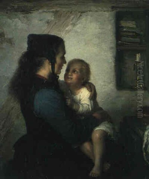 Mutter Mit Kind Auf Dem Schoss Oil Painting by Johann Georg Meyer von Bremen