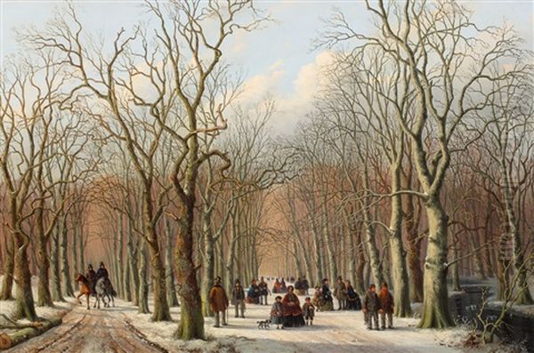 A View Of The Haagsche Bos In Winter Oil Painting by Anthony Andreas de Meyer