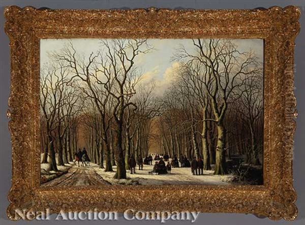 Winter Scene Oil Painting by Anthony Andreas de Meyer