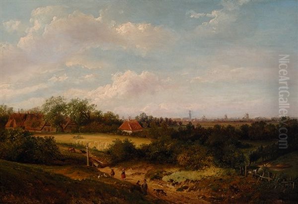 Dutch Landscape Oil Painting by Anthony Andreas de Meyer