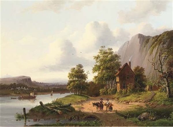 A Mountainous Landscape In Summer Oil Painting by Anthony Andreas de Meyer