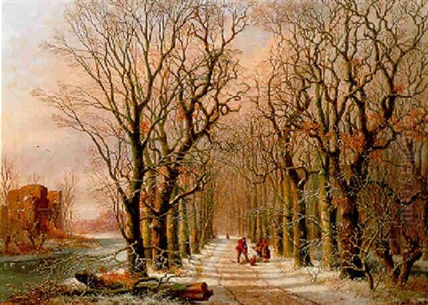 Figuren Op Een Bospad In De Winter Oil Painting by Anthony Andreas de Meyer