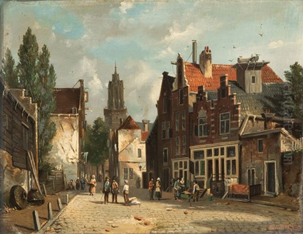 View Of A Dutch Town Oil Painting by Carl Diethelm Meyer