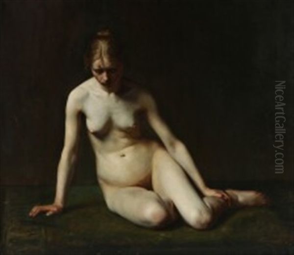 Seated Nude Female Oil Painting by Carl Vilhelm Meyer