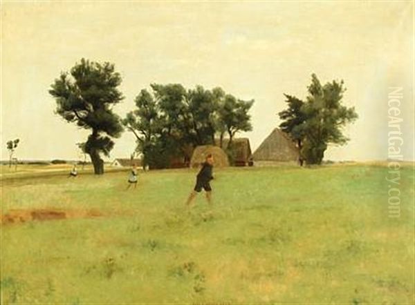 Graavejrsdag. Gaard Ved Rorbaek (overcast Day. Farm By Rorbaek) Oil Painting by Carl Vilhelm Meyer