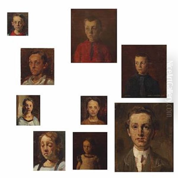 Children's Portraits (9 Works, Various Sizes And Supports) Oil Painting by Carl Vilhelm Meyer