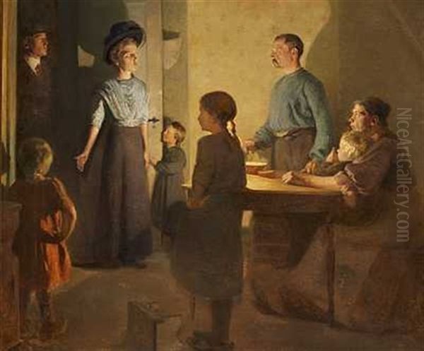 Vennen Praesenteres Oil Painting by Carl Vilhelm Meyer