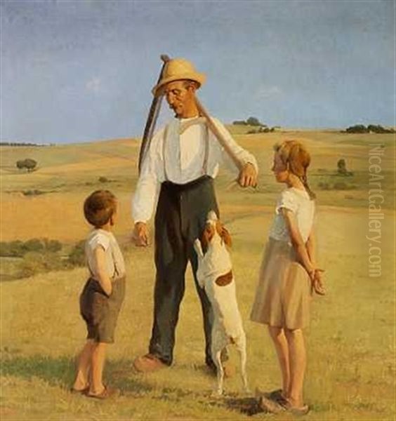 Fattig Arbejderfamilie Paa Landet. Efter Endt Dagvaerk Oil Painting by Carl Vilhelm Meyer