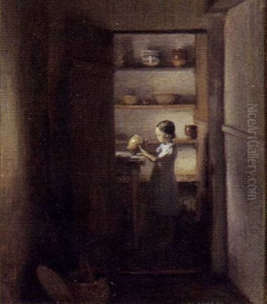 En Mus I Spisekammeret Oil Painting by Carl Vilhelm Meyer