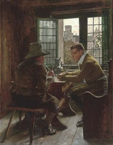 Smoking And Drinking At A Tavern Window Oil Painting by Claus Meyer