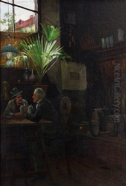 Interior Tavern Scene Oil Painting by Emile Meyer