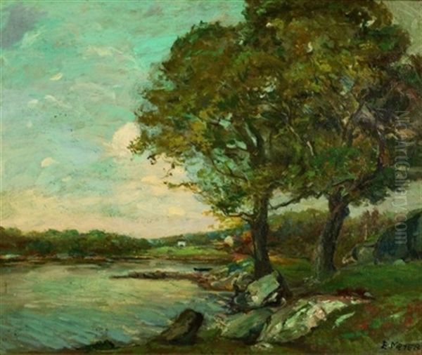 Trees By The Lake Oil Painting by Emile Meyer