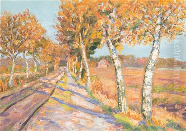 Birkenweg Im Herbst (+ Skizze Einer Landschaft, Verso) Oil Painting by Emmy Meyer