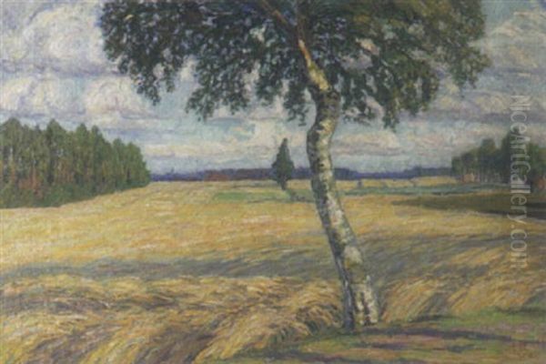 Birke Vor Wogendem Kornfeld Bei Worpswede Oil Painting by Emmy Meyer