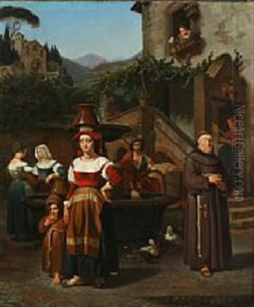 Italian Genre Scene Oil Painting by Ernst Meyer