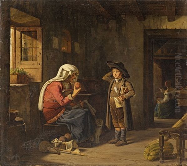 Italian Genre Scene With Grandmother And Child Oil Painting by Ernst Meyer