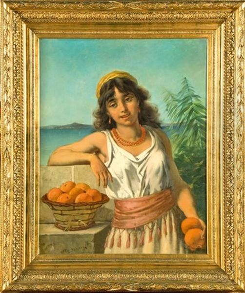 La Jeune Marchande D'oranges Italienne Oil Painting by Ernst Ludolf Meyer