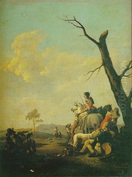 Le Repos Des Chasseurs Oil Painting by Frans Anton (Mayerle) Meyer